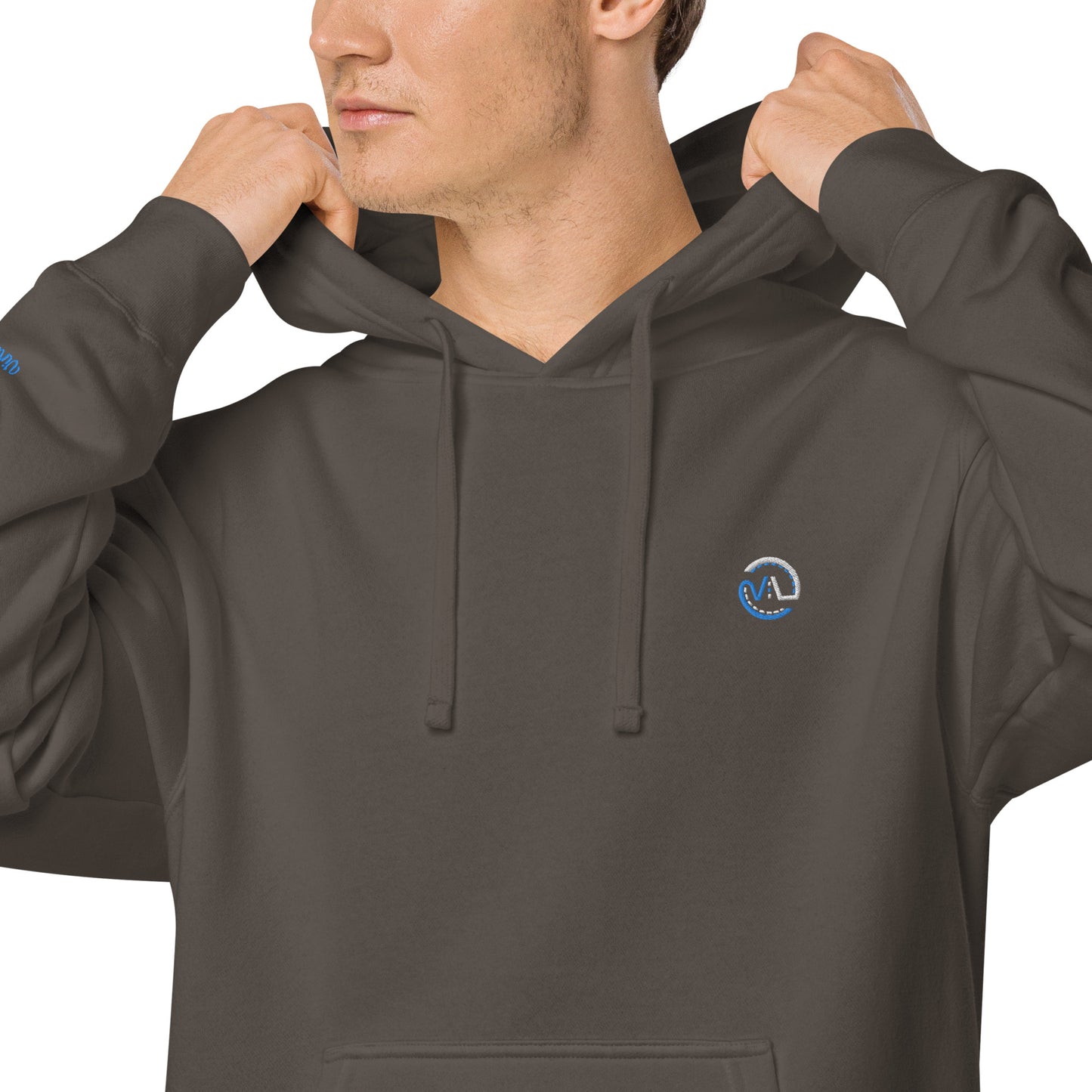 VL embroidered logo hoodie pigment dyed edition
