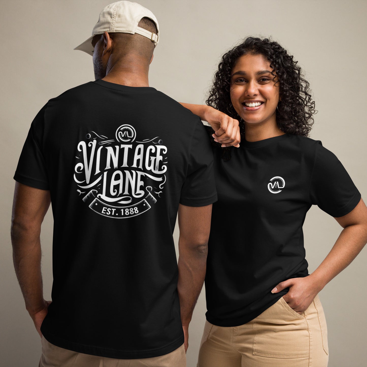 Vintage Lane “Double impact in Black” Front and Back logo Tee