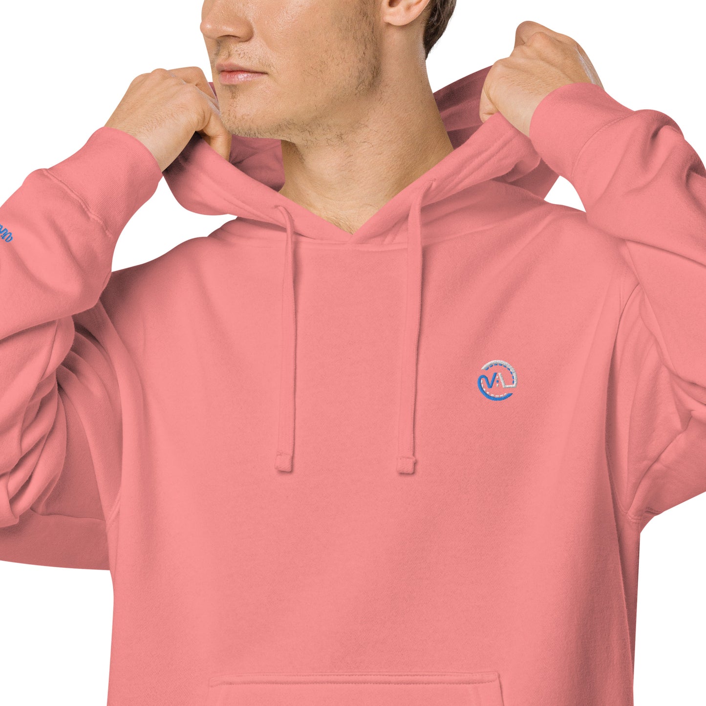 VL embroidered logo hoodie pigment dyed edition