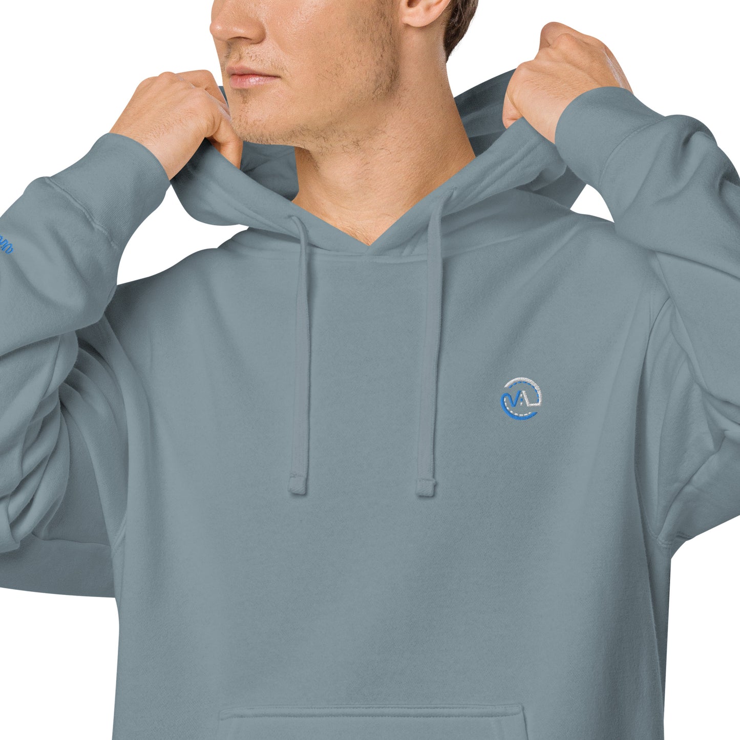 VL embroidered logo hoodie pigment dyed edition